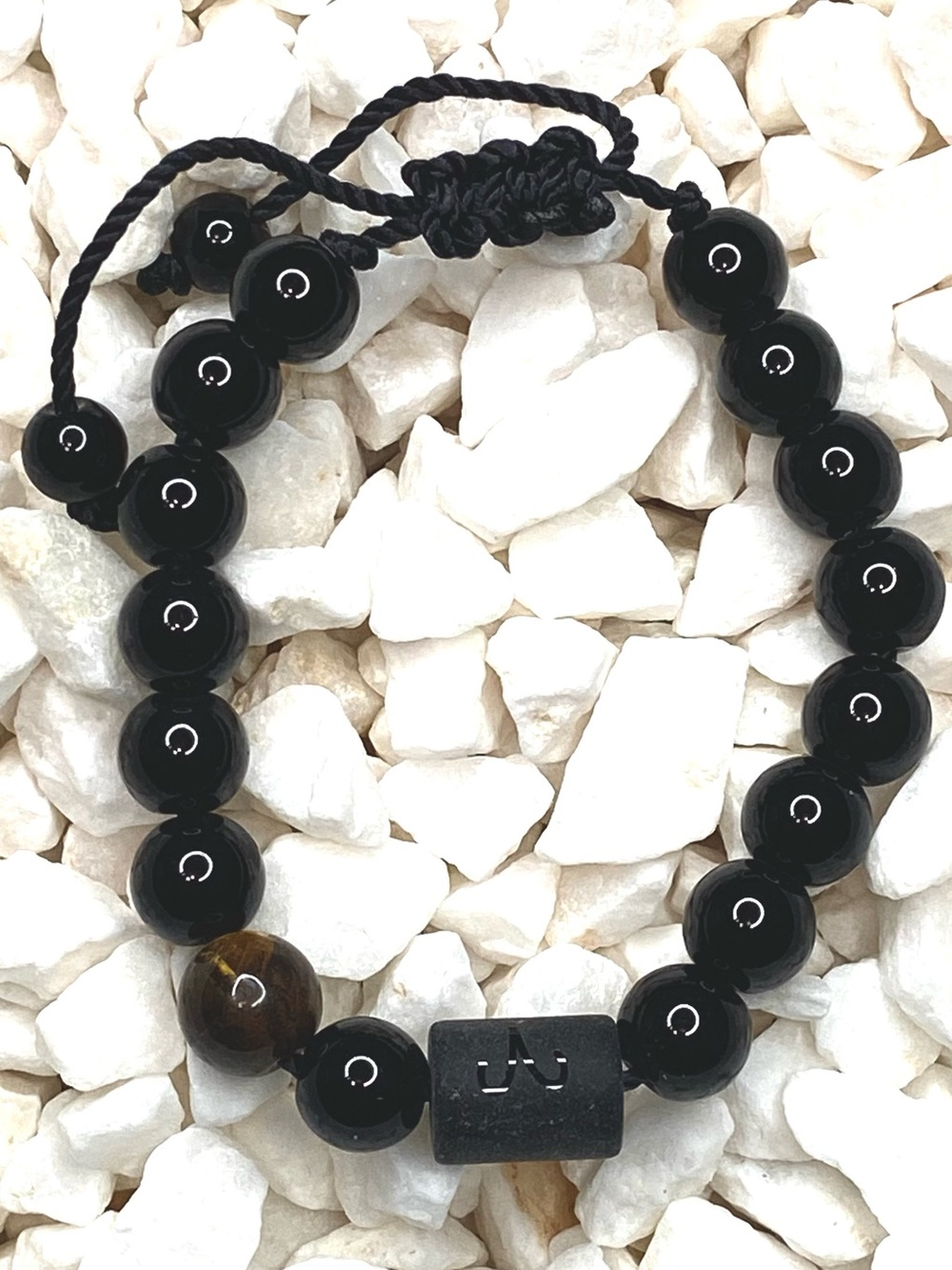 Men's Black Beaded Bracelet with Accent Bead